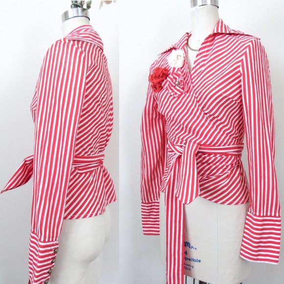 Vintage Tops - VINTAGE 1990s Chic Candy Striped Wrap Top Crop